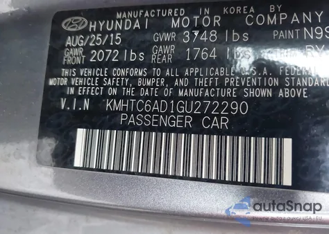 2016 Hyundai Veloster from USA, damaged, VIN KMHTC6AD1GU272290
